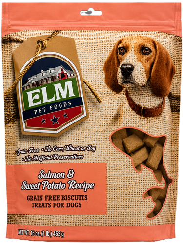ELM Pet Food Salmon and Sweet Potato Recipe Grain Free Biscuits Treats for Dogs